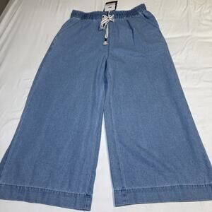 NWT Springrain Chambray Lightweight Denim Wide-leg Pull On Pants Womens XL Crop